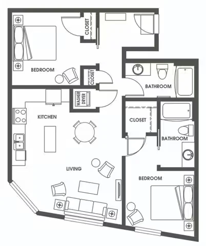 Two Bedroom Two Bath B3 910 floor plan